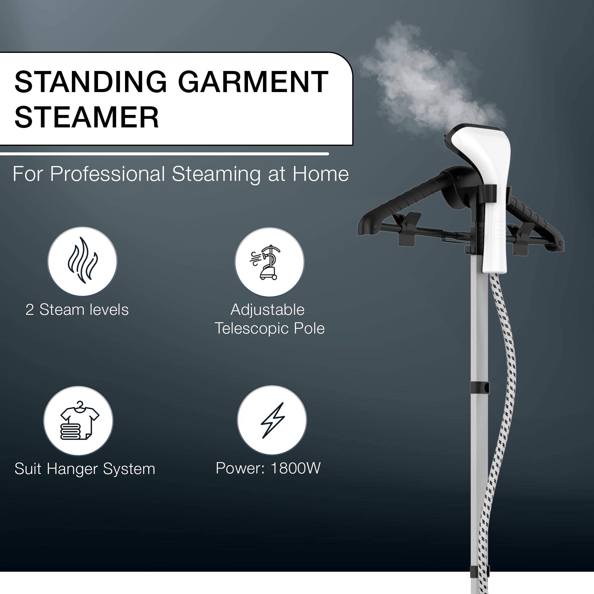 Nikai Garment Steamer 1800 W, 2 Stages, 2 Ltrs, 1 Years Warranty, โ White and Black Nikai Garment Steamer 1800 W, 2 Stages, 2 Ltrs, 1 Years Warranty, โ White and Black